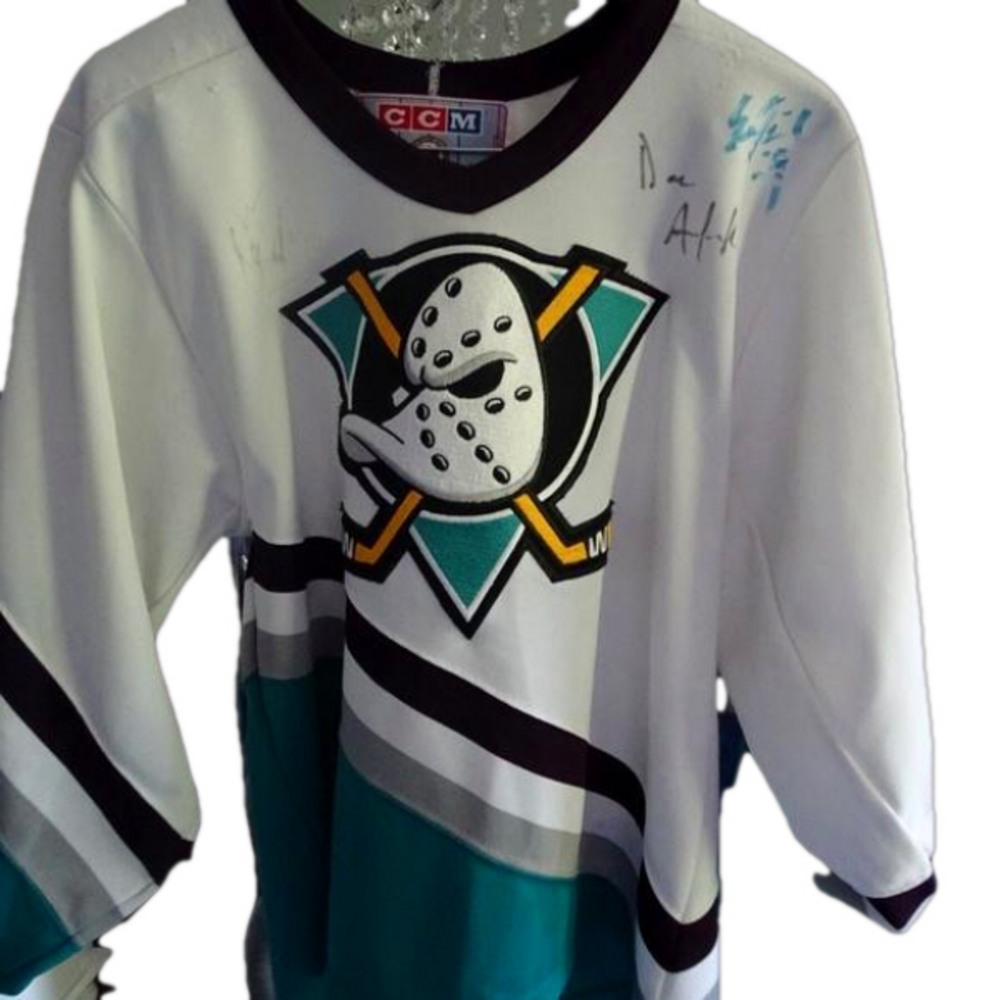 CCM NHL MIGHTY DUCKS GERRIE ELECTRIC JERSEY AUTOGRAPHED WITH 4 SIGNATURES